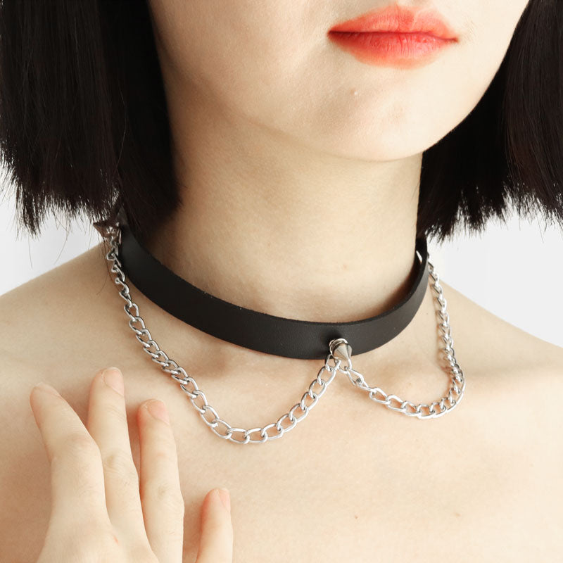 Black Leather Necklace adjustable faux leather