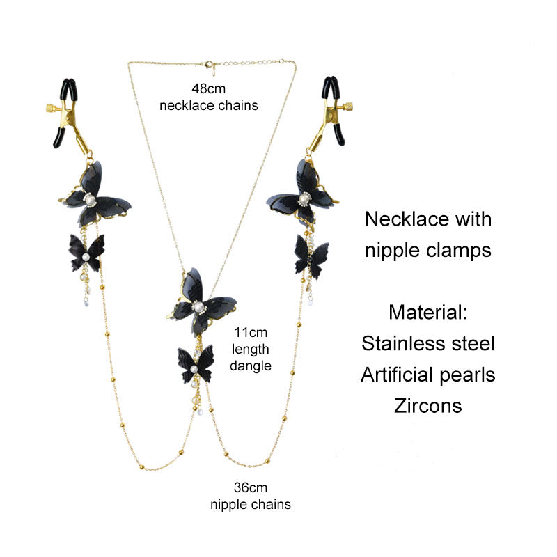 gold necklace with nipple chains