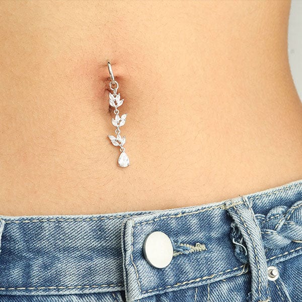 PiercingArt Non Piercing Non Piercing Belly Button Ring - Zircons Dangle