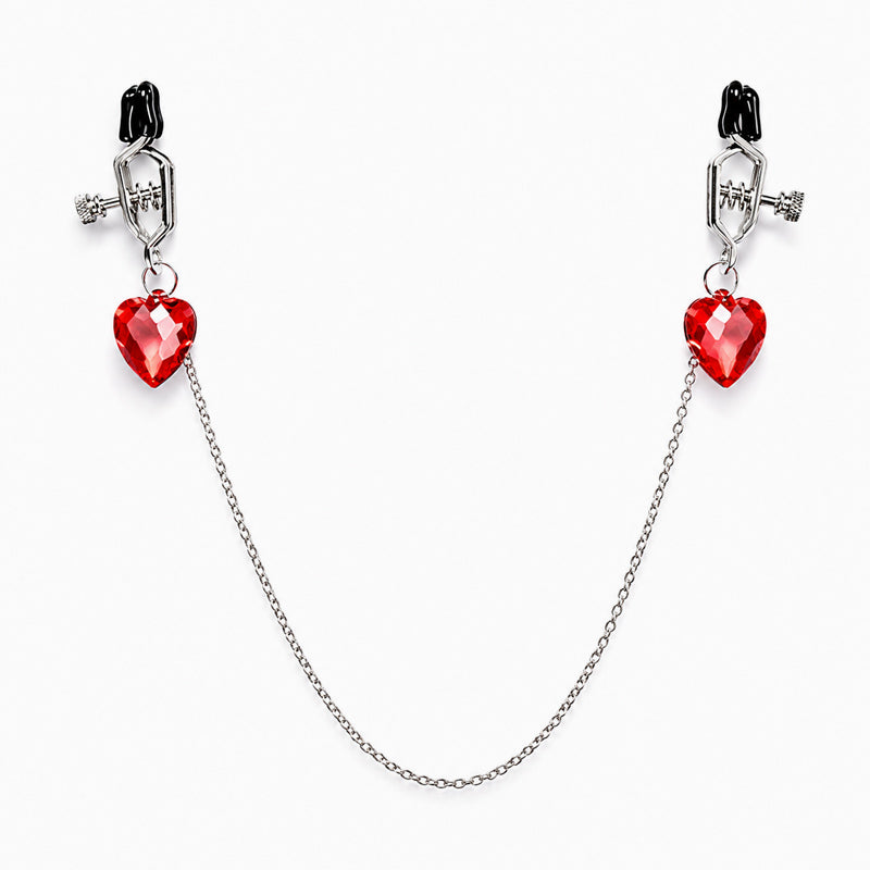 Nipple Clamps with Chain – Heart Crystal Adjustable Nipple Jewelry