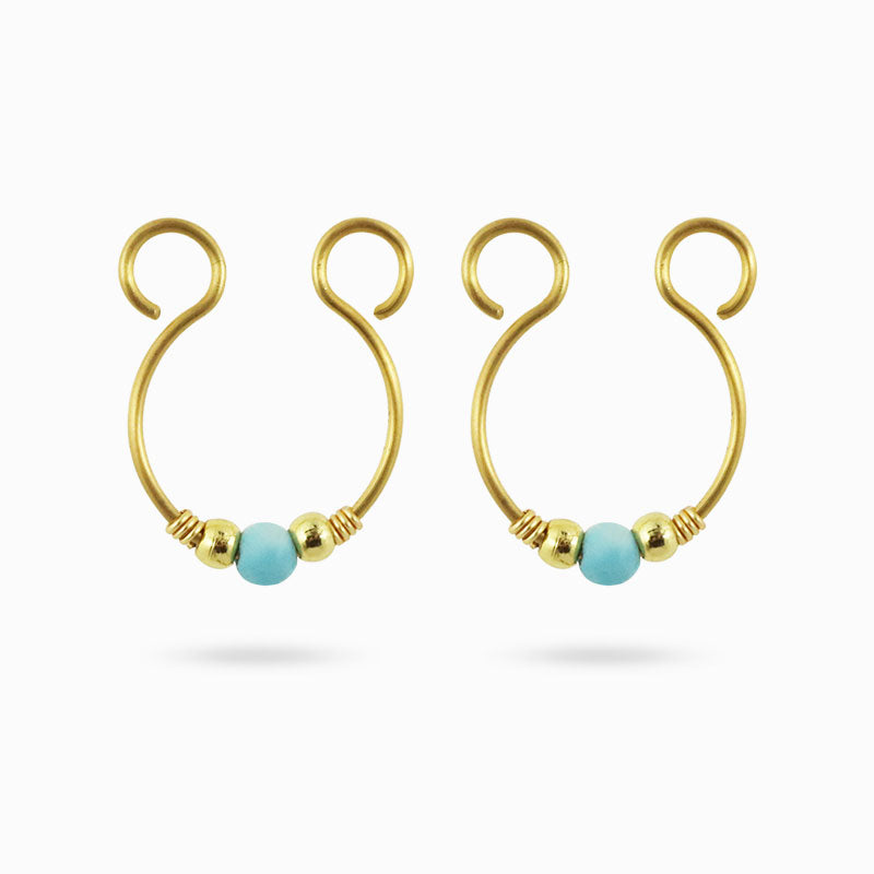Turquoise Nipple Ring - Fake Piercing Hoops