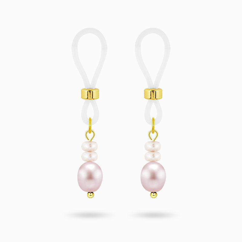 Pearl Nipple Rings – Non Piercing Clip On with Natural Pearl Dangle