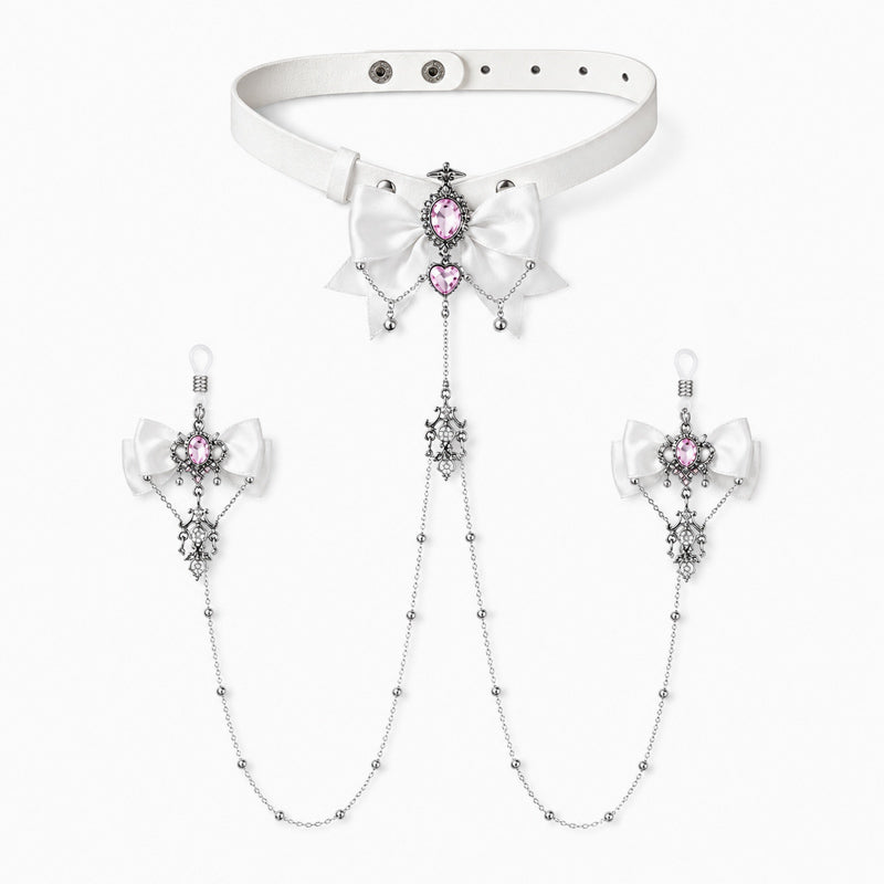 Collar with Nipple Clamps – Silicone Adjustable Rings, Non Piercing Chain Set