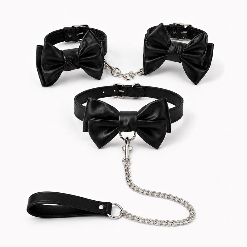 Neck To Wrist Restraint - Black Leather