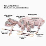 Size guide for collar, wrist cuffs, ankle cuffs, thigh straps and connector pieces