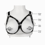 Nipple clip-on harness size guide with black adjustable straps