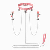 Pink adjustable nipple clamp collar with chain and leash