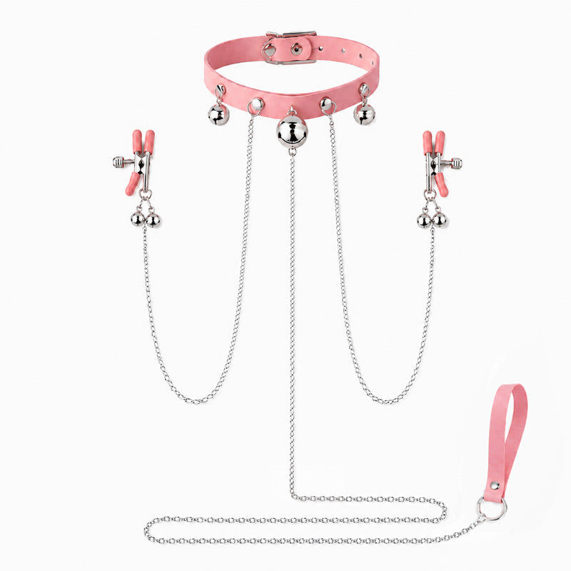 Pink Adjustable Nipple Clamp Collar with Chain