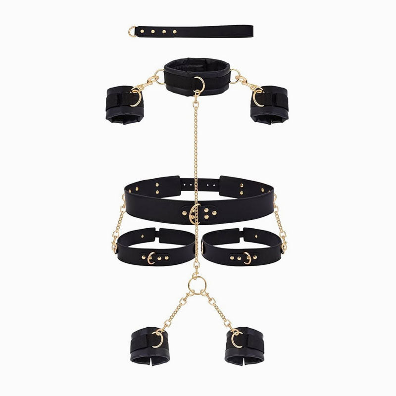 Leather Bondage Harness – Full Body Faux Leather Restraint Set with Chains