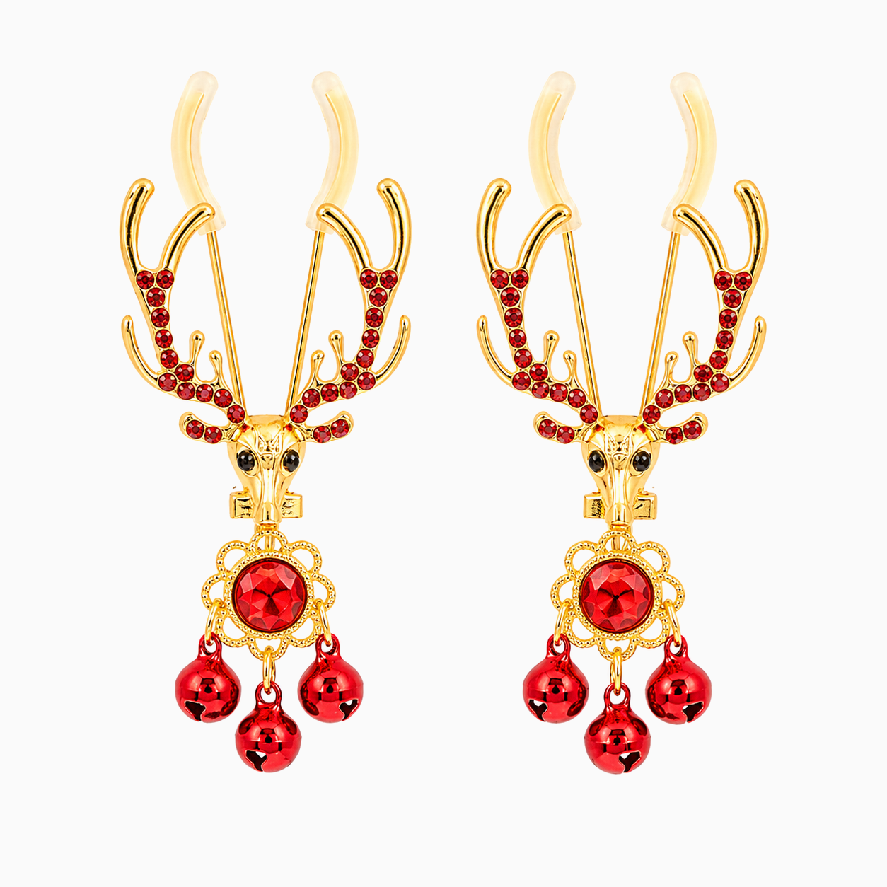 Adjustable Nipple Clamps with Bells and Red Rhinestones