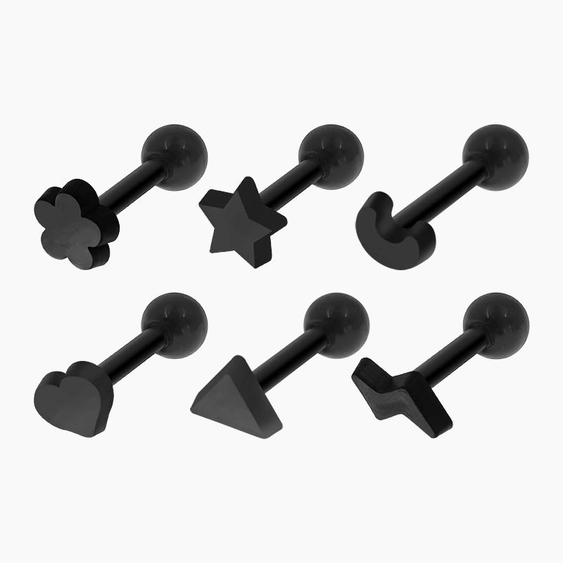 Black Plastic Stud Earrings - 16G (6PCS)