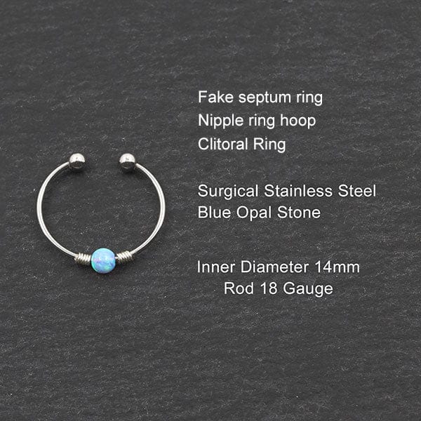 PiercingArt Non Piercing Fake Septum Nose Ring - Opal (Handmade 18G)