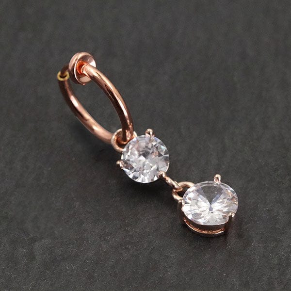 PiercingArt Non Piercing rose gold Fake Belly Button Piercing - Double CZs