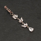 PiercingArt Non Piercing rose gold Non Piercing Belly Button Ring - Zircons Dangle