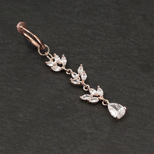 PiercingArt Non Piercing rose gold Non Piercing Belly Button Ring - Zircons Dangle